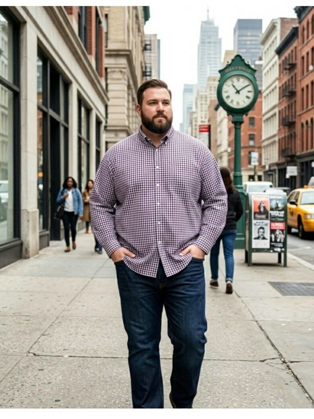 NWOT Beverly Hills Polo Club Men's Big & Tall 4XL Gingham Check Button-Down